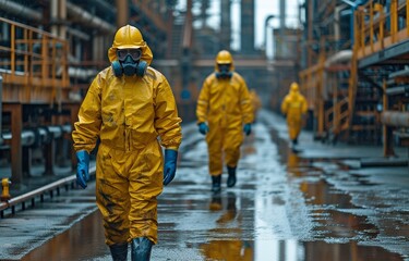 Wall Mural - The hazardous factory workshop environment is being cleaned by a toxic chemical gas leak safety crew while also providing protection and safety.