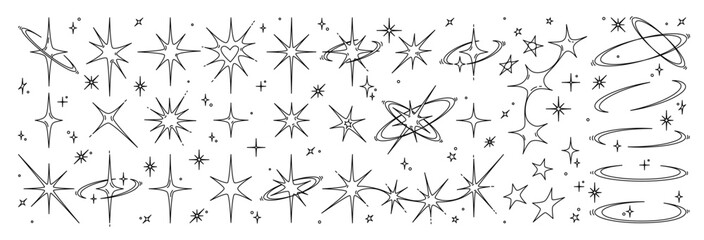 Wall Mural - Y2k star sparkle bling abstract tattoo shapes. Simple minimal geometric signs in retro 2000s style.