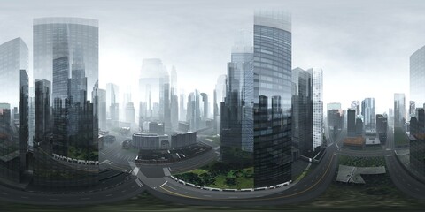 Wall Mural - Panorama of the city. Environment map. HDRI map. equidistant projection. Spherical panorama.
3D rendering