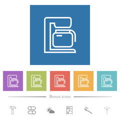 Sticker - Coffeemaker outline flat white icons in square backgrounds