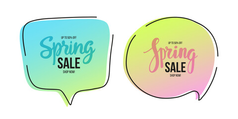 Aufkleber - Spring Sale Commercial. Springtime sale promotion speech bubbles. Hand lettering. Commercial signs for business, seasonal shopping, marketing and advertising. Vector illustration.