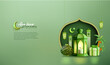 Ramadan mubarak banner template with realistic 3d islamic ornaments