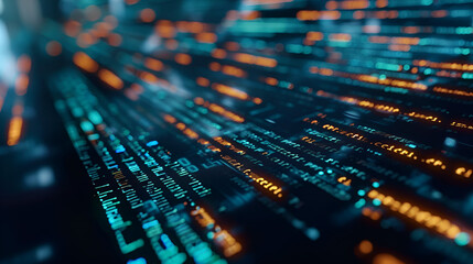 close-up shot of programming code blurred in bokeh style.  AI generative.
