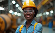 © STORYTELLER AI - Portrait Black smart African women worker standing happy smiling in factory industry workplace