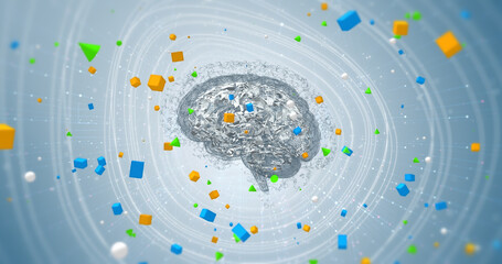 Artificial Intelligence Digital Human Brain Concept. Technology And Science Related Abstract 3D Illustration Render.