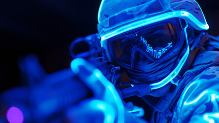 neon solider close up studio portrait