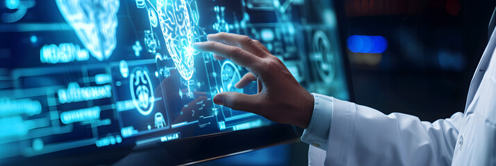 Wall Mural - doctor using artificial intelligence on virtual screen for medical research - future medicine healthcare laboratory concept