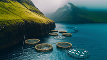 Salmon Fish Farm In The Ocean Waters At Faroest