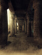 Fantasy corridor in an old Egyptian temple with columns and hieroglyphs. Made from 3d elements and painted parts. No AI used. The image is not a real place  - it's a set of 3d objects.