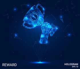 Wall Mural - the hologram is a reward. the reward in the hand consists of polygons, triangles of dots and lines. 