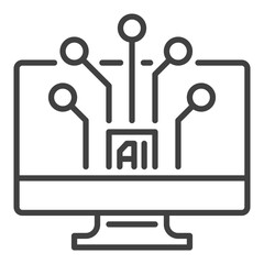 Poster - AI Artificial Intelligence on Computer Screen vector linear icon or symbol