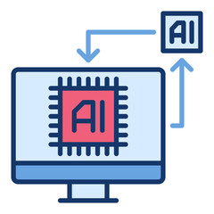 Sticker - AI Technology on Computer Display vector colored icon or design element