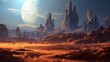 Surreal, alien landscape, vastness, ethereal, glowing, unearthly, sci-fi, mysterious, desolate, captivating. Generated by AI.