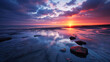 Sunset at the North Sea tidelands Dithmarschen