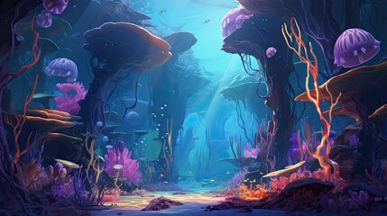 Wall Mural - Illustration of life at the ocean floor,  creating a mysterious and awe-inspiring atmosphere.