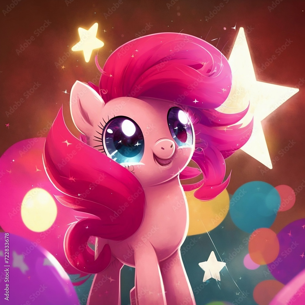 My little pony pinkie pie with glitter and stars. Invitation card ...