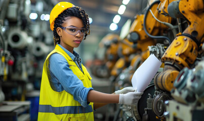 Wall Mural - Professional engineer black women , worker, woman afican mechanical, maintenance, check in factory, warehouse Workshop for factory operators, 