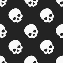 Wall Mural - White skulls on black background. Vector seamless pattern. Best for textile, print, wrapping paper, package and decoration.