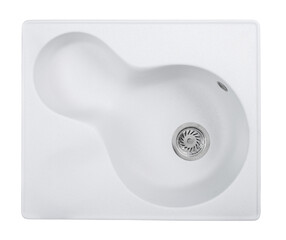 Wall Mural - white stone kitchen sink two bowls isolated