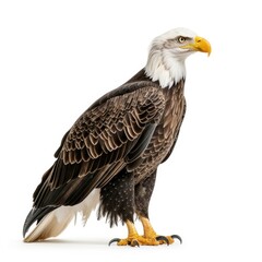 Wall Mural - Bald Eagle standing side view isolated on white background, photo realistic.