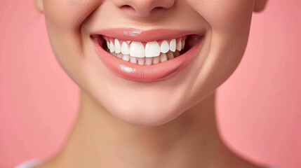 Beautiful female smile after teeth whitening procedure. Dental care. Dentistry concept.