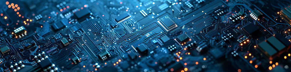 World of everything semiconductors. dark blue background, wide angle