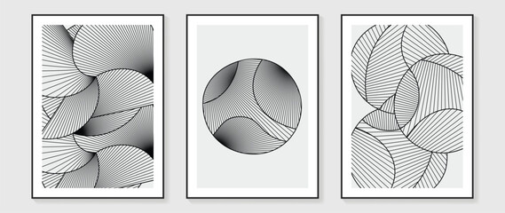 Abstract line art background vector. Minimalist modern contour drawing with wavy, curve on white color. Contemporary art design illustration for wallpaper, wall decor, card, poster, cover, print.