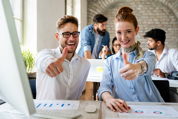Wall Mural - group of multiethnic business people working at the office. startup finance teamwork concept