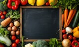 Fototapeta  - vegetables are placed to the left of the black board. 