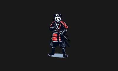 Wall Mural - panda wearing uniform samurai vector logo design