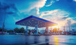Gas fuel station with clouds and blue sky