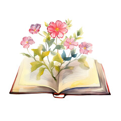 Watercolor Book flowers hand-painted isolated on a white background.