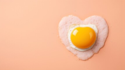 Fried egg in the shape of a heart. Top view. Food photography.