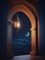 Arabic archway with ancient lamp