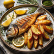fried fish with potatoes and herbs