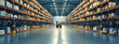 Modern spacious warehouse with high shelving units packed with packages, facilitating efficient logistics.
