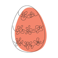 Sticker - Colored Easter egg with pattern. Continuous one line drawing. Isolated on white background. Minimalist. Design element. Perfect for icon, logo, print, Easter decoration, coloring book, greeting card.