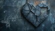 © Matt - A black broken heart made of stone on a cracked wall, stone texture, break up, space for text