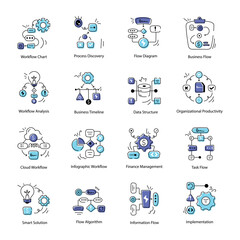 Poster - Bundle of Doodle Style Workflow Management Icons 

