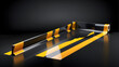 company industrial barrier tape. isolated on a black background. With black copy space. danger unsafety area caution do not enter yellow stripe tape 