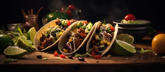 Sticker - Fresh delicious mexican tacos and food ingredients. Creative Banner. Copyspace image