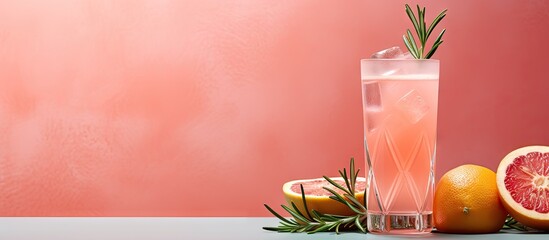 Sticker - Hard seltzer cocktail with grapefruit and rosemary. Creative Banner. Copyspace image