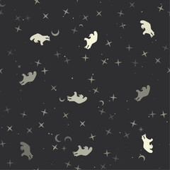 Wall Mural - Seamless pattern with stars, raccoon symbols on black background. Night sky. Vector illustration on black background