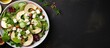 Goat cheese cucumber salad with apple cider vinegar dressing Space for text top view. Creative Banner. Copyspace image