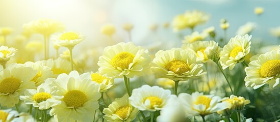 Aufkleber - How beautiful the flowers of kheri and yellow color are blooming it looks very beautiful full of green nature around open sky and shining sun around. Creative Banner. Copyspace image