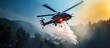 Helicopter of State Emergency Service is bringing the water in the bucket to extinguish the fire. Creative Banner. Copyspace image