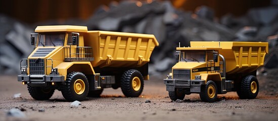 Poster - Haul Truck Cat Truck Dump Truck Yellow Dump Truck mining transportation. Creative Banner. Copyspace image