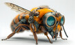Steampunk bee illustration. Funny insect cyborg close up.	