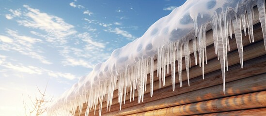 Canvas Print - Icicles hang from the roof against the blue sky. Creative Banner. Copyspace image