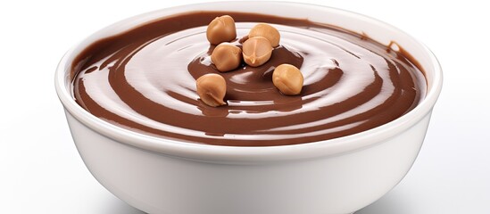 Poster - Homemade Chocolate Hazelnut Spread in a Bowl side view. Creative Banner. Copyspace image